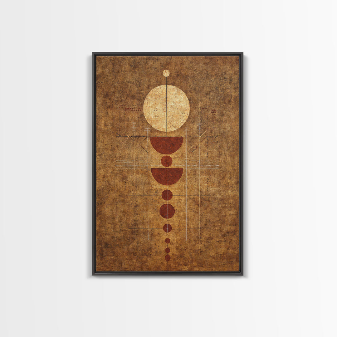 Earthy Geometric Circles Abstract Wall Art, Terracotta African Inspired Canvas Print, Mid Century Modern Home Decor For Living Room