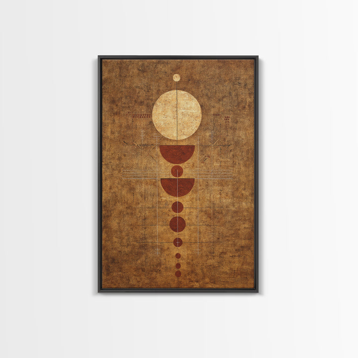 Earthy Geometric Circles Abstract Wall Art, Terracotta African Inspired Canvas Print, Mid Century Modern Home Decor For Living Room