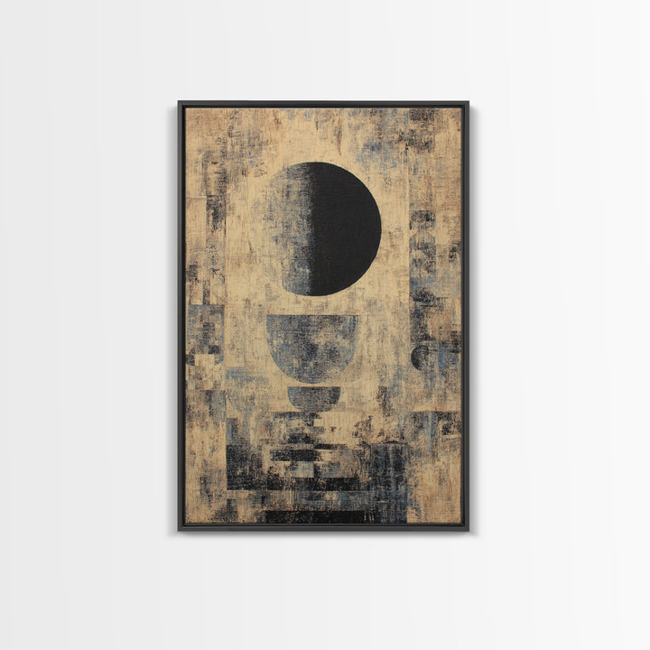 Textured Beige Black Geometric Abstract Wall Art, Modern African Inspired Canvas Decor, Minimalist Earth Tone Home Decor