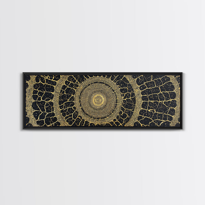 Black Gold Tribal Circle Canvas Print, African Abstract Pattern Wall Decor, Luxury Boho Textured Home Decor Gift For Living Room