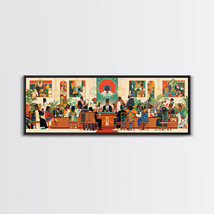 African Community Courtroom Wall Art, Modern African Art, Black Culture Canvas Print, Vibrant Statement Office Decor Gift