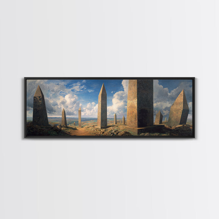 Ancient Desert Obelisks Wall Art, African Egyptian Art, Monument Landscape Canvas Print, Earth Tone Living Room Decor Gift
