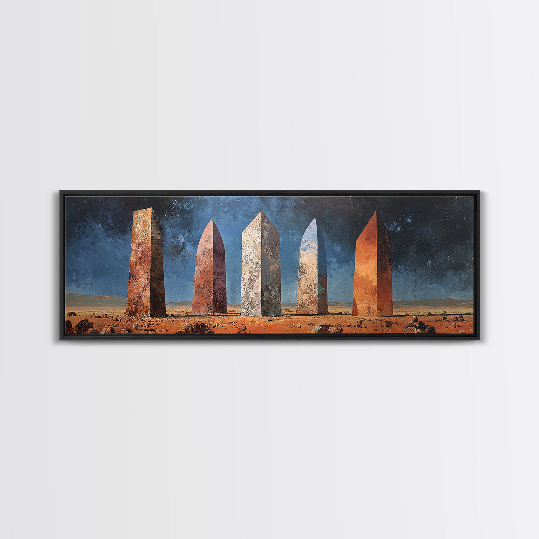 Rustic Desert Monoliths Wall Art, African Egyptian Art, Earth Tone Obelisk Canvas Print, Modern Living Room Southwestern Decor