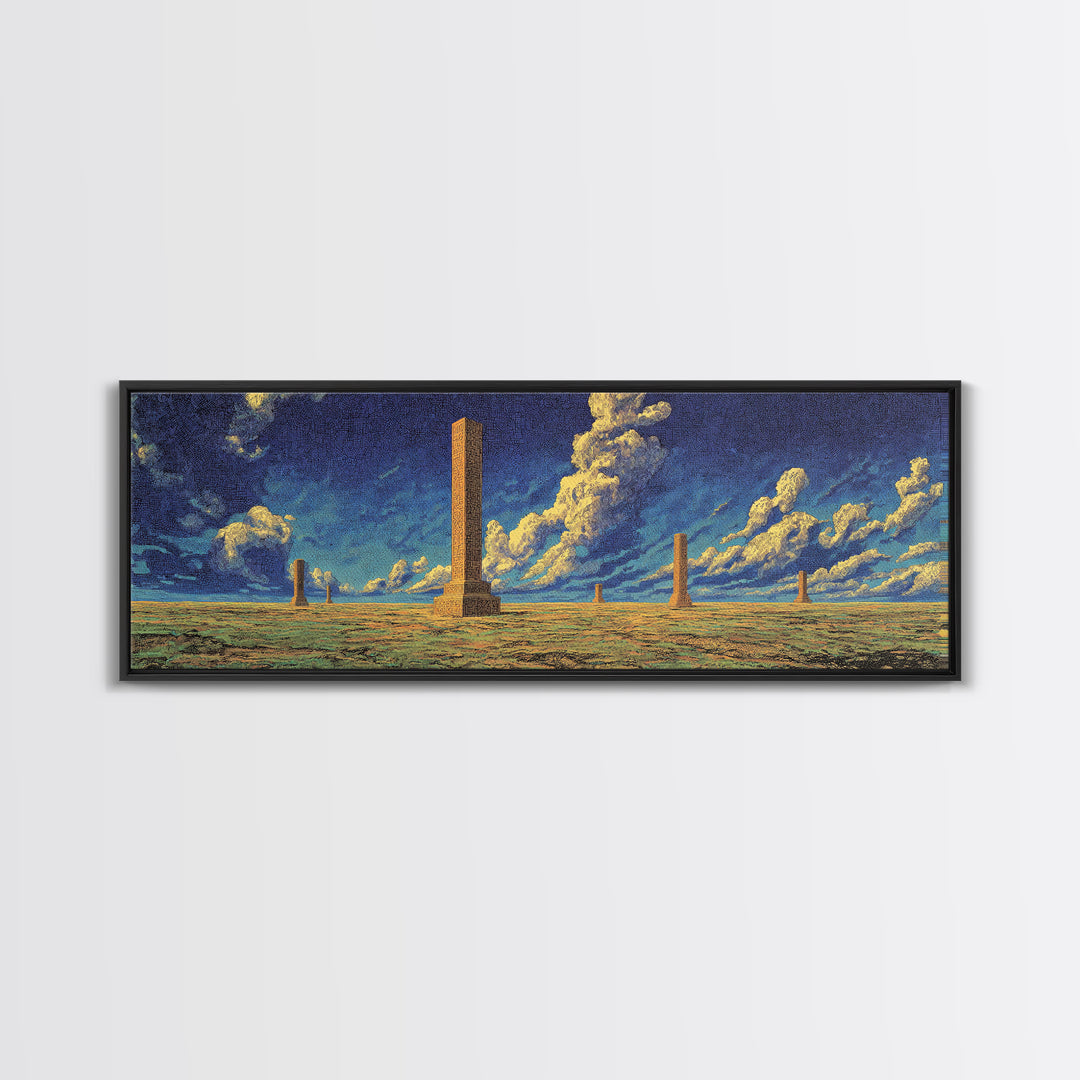 Desert Obelisk Under Starry Blue Sky Canvas Print, African Wall Art, Ancient African Art, Mystical Wall Decor, Digital Art
