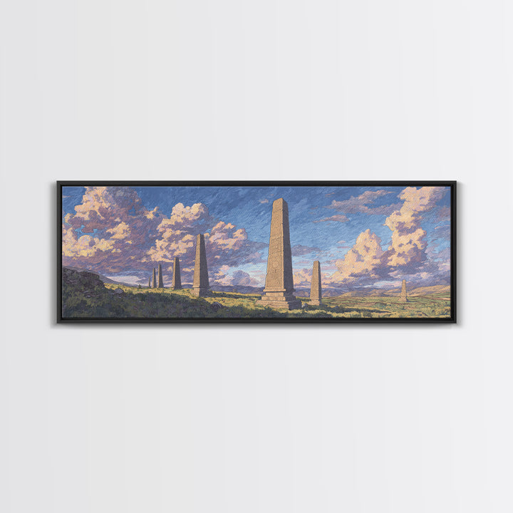 Stone Obelisk Field With Pastel Clouds Wall Art, African Art Print, Ancient African Art, Large Wall Art, Elegant Home Decor