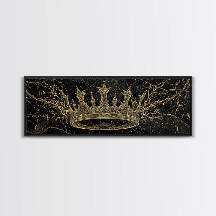 Golden Crown On Black Cosmic Branches Wall Art, Black And Gold Art, African Queen, Luxury Art, Statement Wall Decor Gift