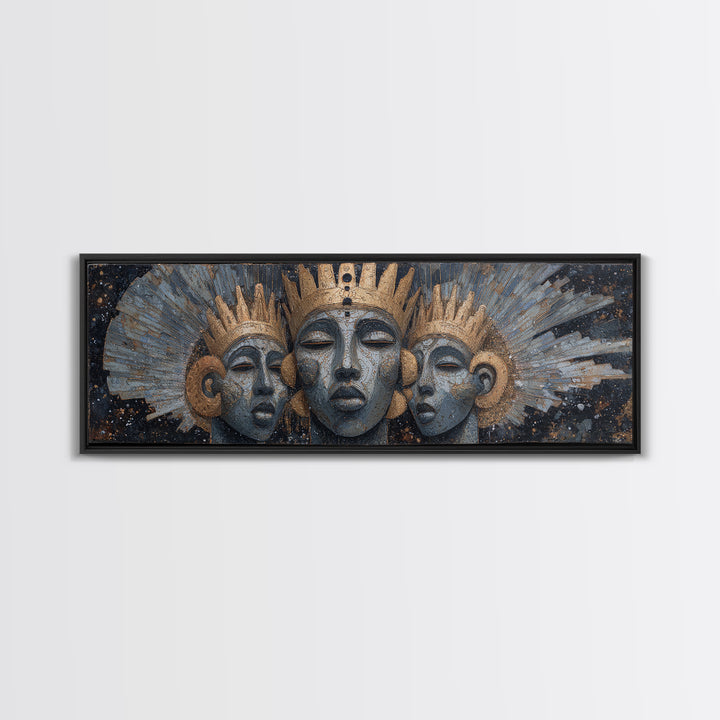 Regal Three African Goddess Faces Framed Canvas Print, African Women Art, Black Goddess Art, Gold Jewelry Canvas, Wall Decor