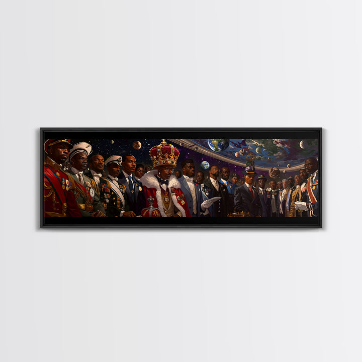 Regal African Emperor And Statesmen Framed Canvas Print, Black History Art, Military Portrait, Modern Afrocentric Decor Gift