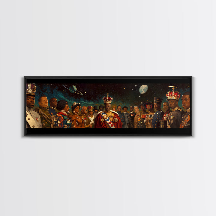 Cosmic African Royal Court Canvas Print, Kings Generals And Crowns, Black Culture Wall Decor, Afrocentric Portrait Art Gift