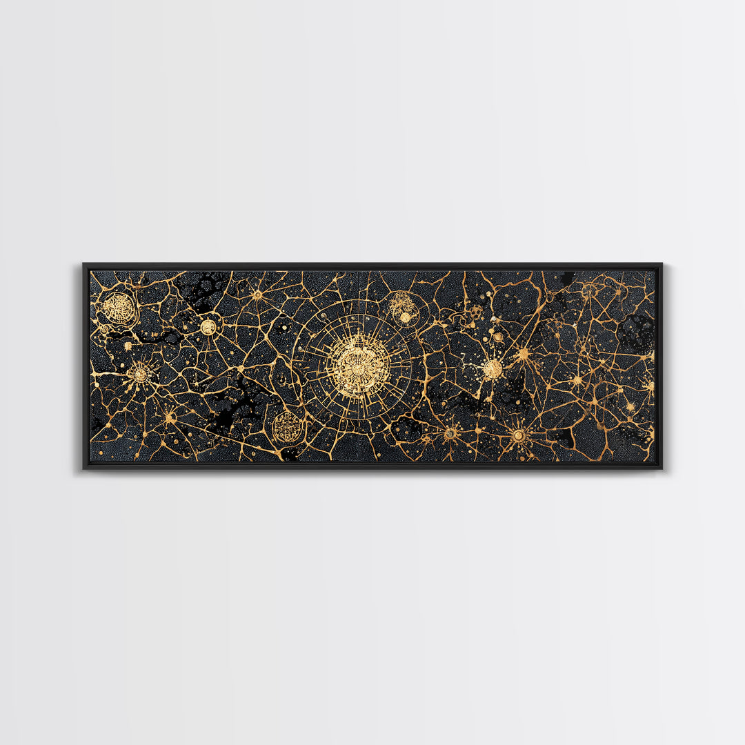 Gold Neural Network Abstract Wall Art, Black And Gold Canvas Print, Modern Office Decor, Geometric Statement Home Decor Gift