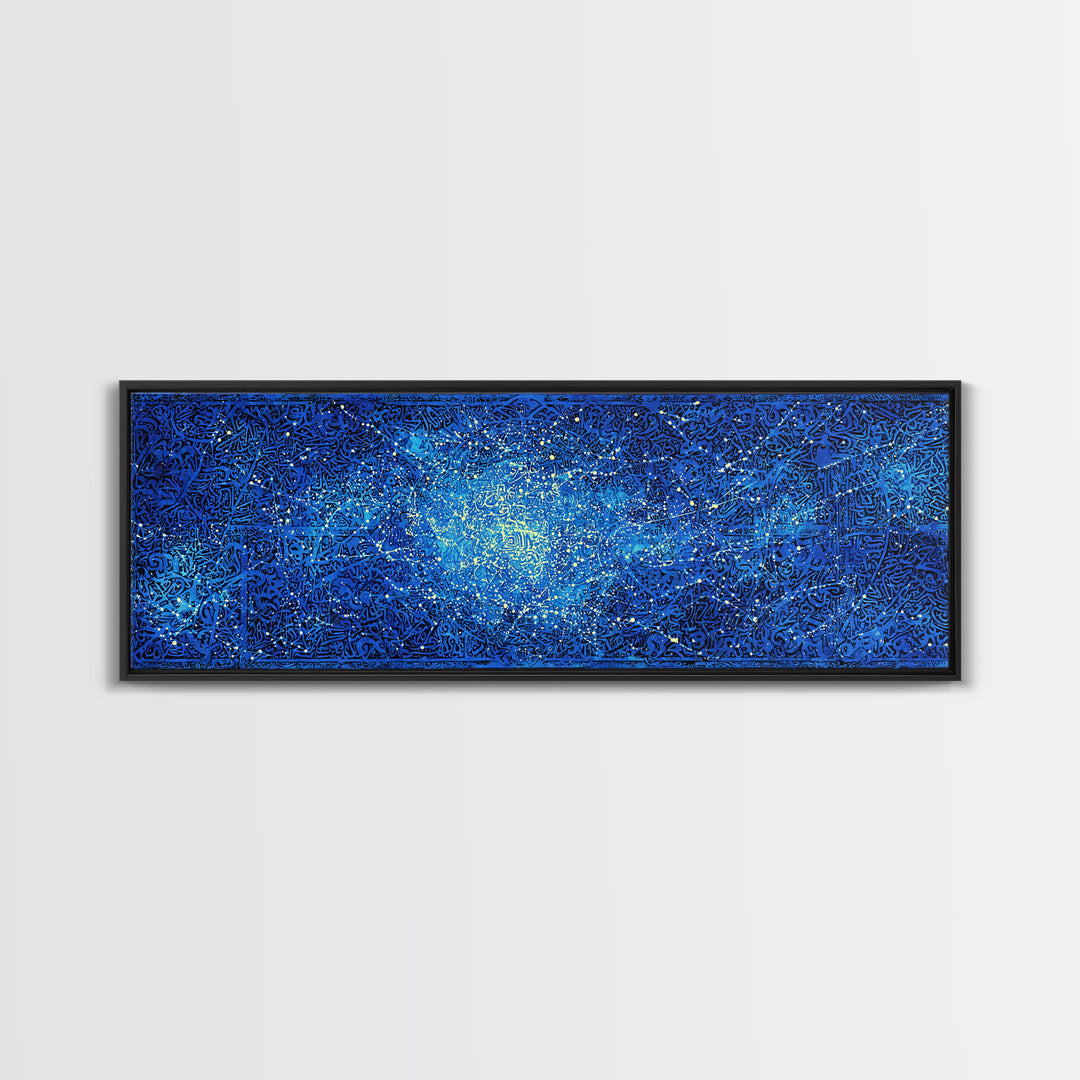 Blue Cosmic Starfield Abstract Wall Art, Modern Galaxy Canvas Decor, Dreamy Large Wall Art Prints, Teal Celestial Home Decor