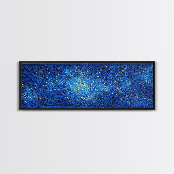 Blue Cosmic Starfield Abstract Wall Art, Modern Galaxy Canvas Decor, Dreamy Large Wall Art Prints, Teal Celestial Home Decor