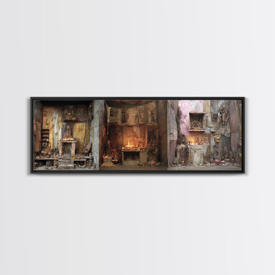 Rustic Spiritual Shrine Altar Wall Art, Afrocentric Wall Art, Cultural Home Decor, Mystical Wall Decor, Framed Canvas Print
