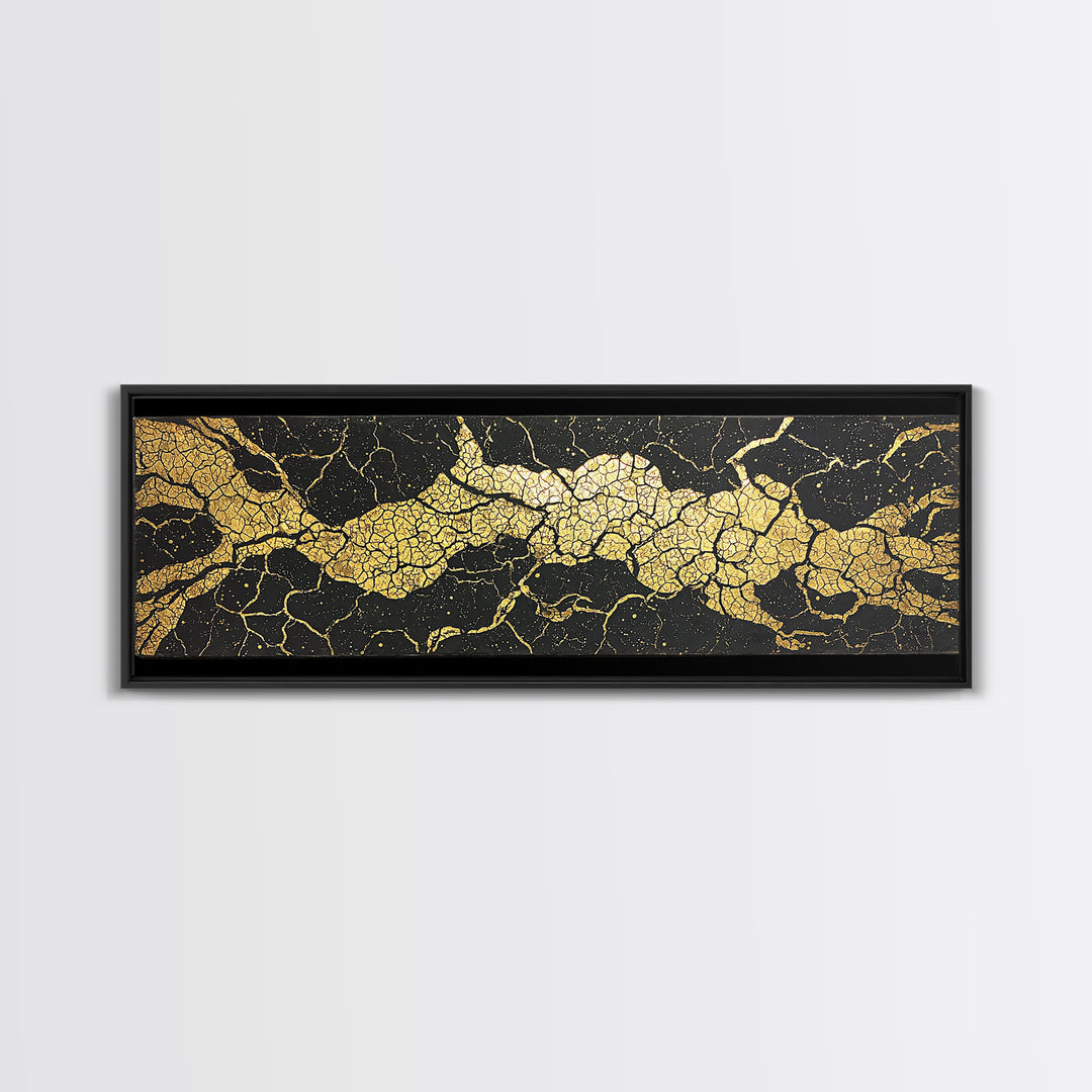 Black And Gold Cracked Marble Abstract Wall Art, Luxury Canvas Print, Modern Geometric Decor, Earth Tone Statement Piece Art