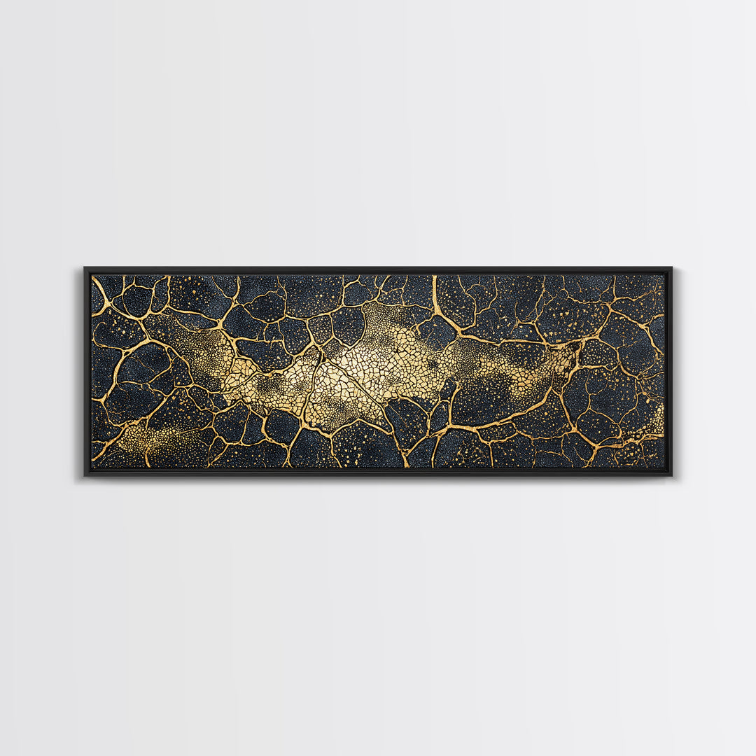 Black And Gold Cellular Cracked Abstract Wall Art, Luxury Canvas Print, Modern Organic Pattern, Bold Home Decor Statement Piece