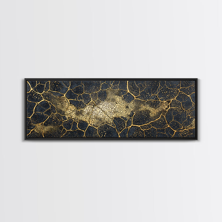 Black And Gold Cellular Cracked Abstract Wall Art, Luxury Canvas Print, Modern Organic Pattern, Bold Home Decor Statement Piece