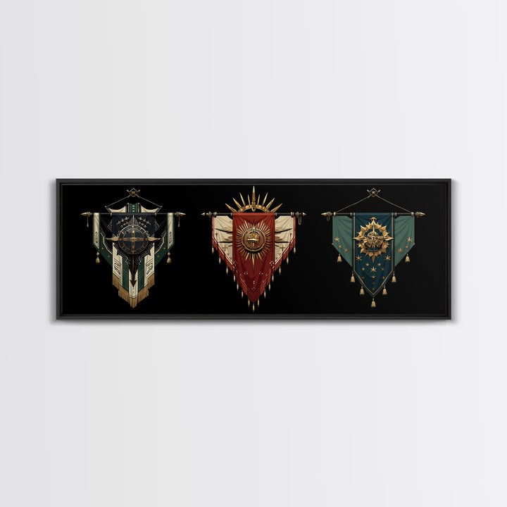 Ornate African Tribal Banners Wall Art, Gold Teal Shield Canvas, Afrocentric Decor, Modern African Art Print Gift For Home Decor