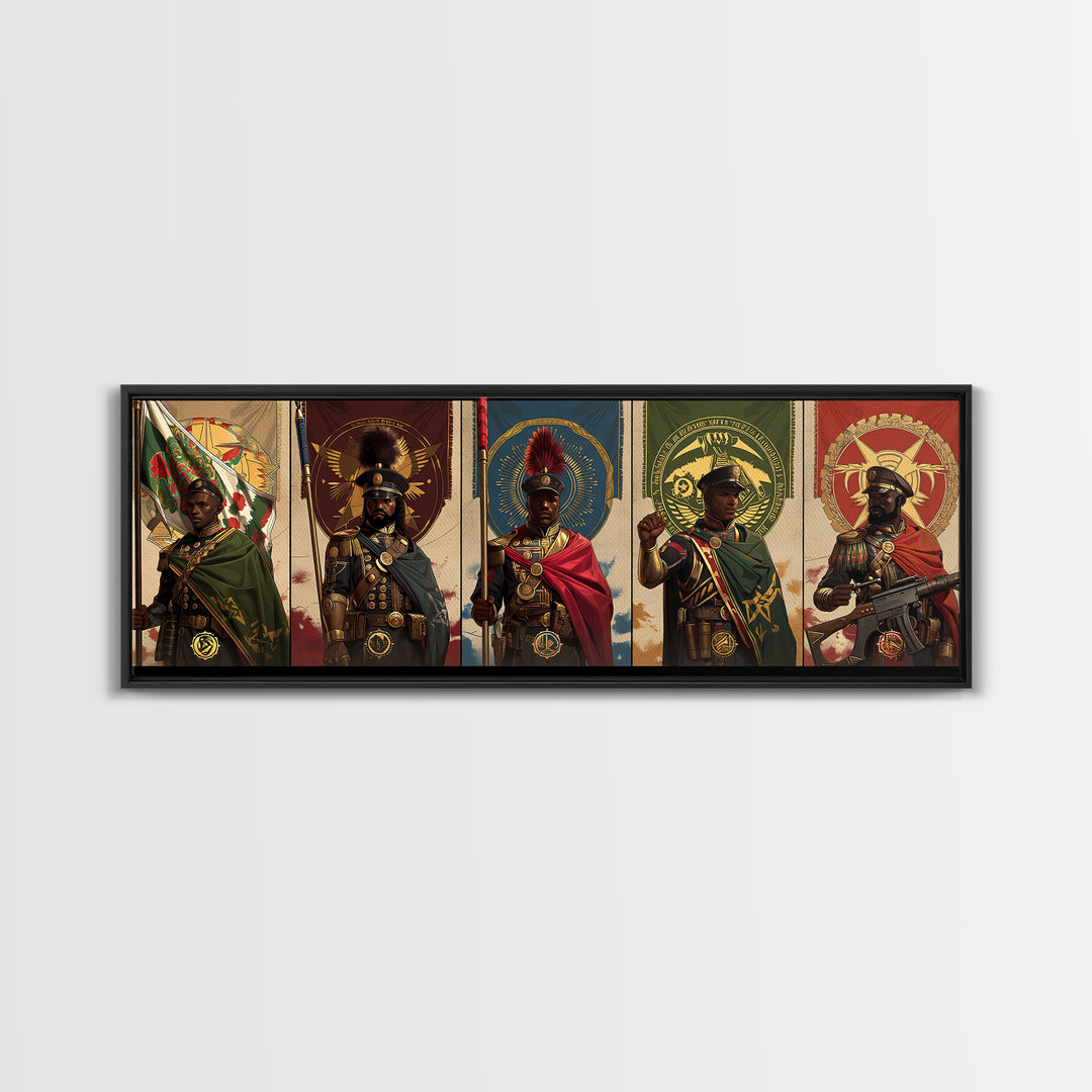 Regal African Warriors Framed Canvas Print, Ceremonial Soldier Portraits, African Warrior Art, Black Culture Wall Decor Gift