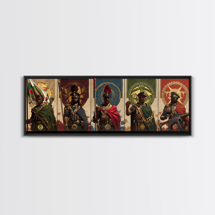 Regal African Warriors Framed Canvas Print, Ceremonial Soldier Portraits, African Warrior Art, Black Culture Wall Decor Gift