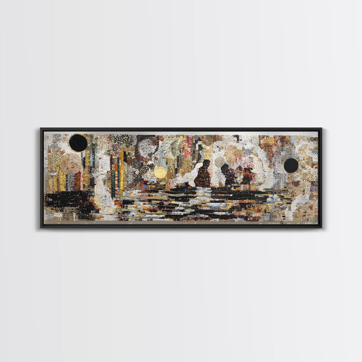 Textured Black Figures Cityscape Wall Art, Abstract African Jazz Scene, Modern Canvas Print For Living Room Decor Gift Idea