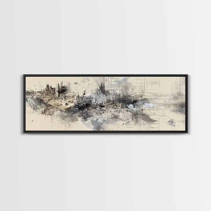 Modern Urban Skyline Wall Art, Abstract Architecture Drawing, Contemporary Office Decor, Neutral City Canvas Print Gift For Loft