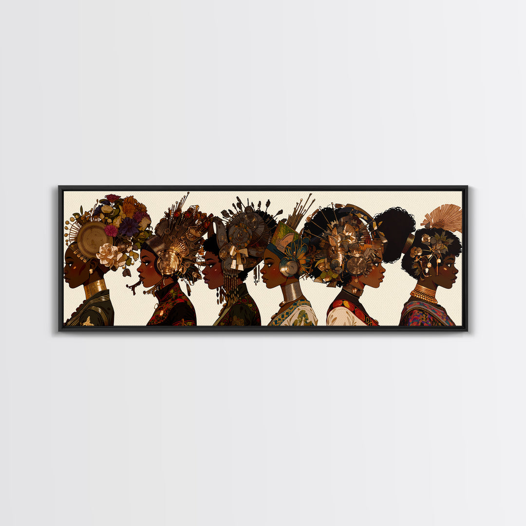 African Women Profile Wall Art, Regal Bold Afrocentric Fashion Portraits, Black Queen Canvas Print, Cultural Home Decor Gift