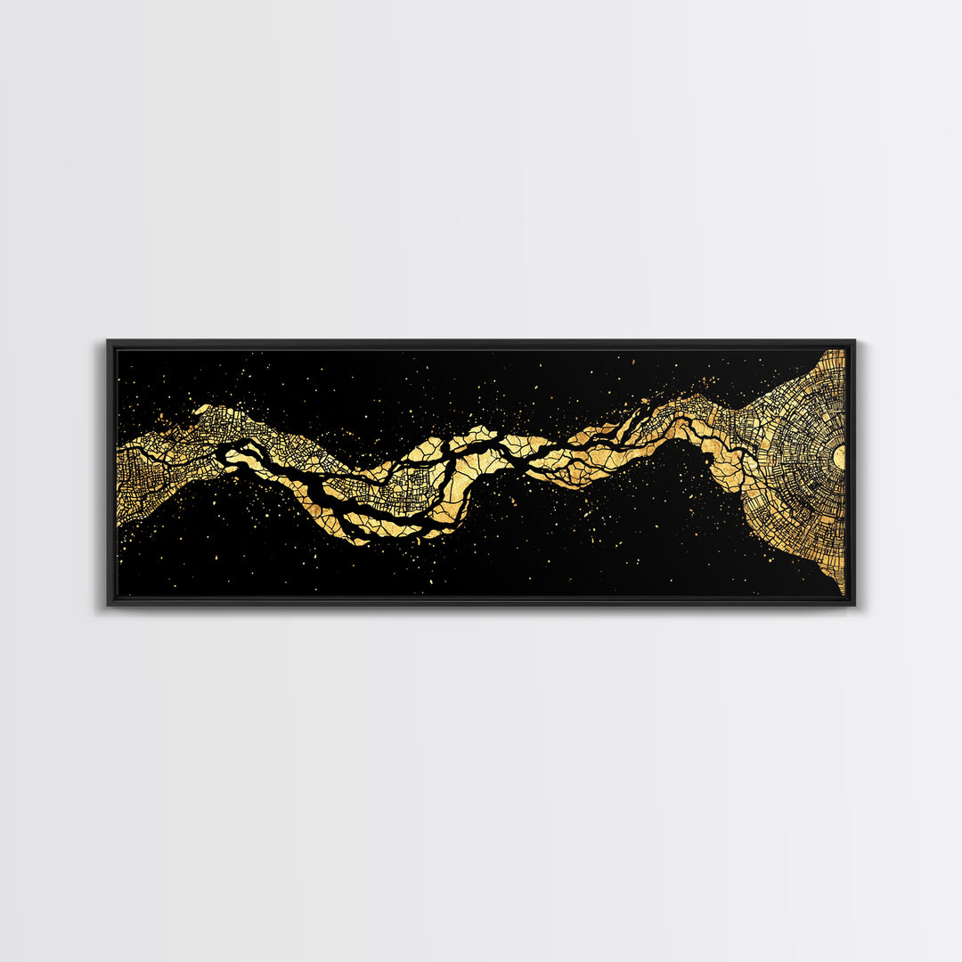 Gold Cracked River Abstract Canvas Print, Black And Gold Art, Luxury Canvas Art, Modern Wall Decor, Unique Home Decor Gift