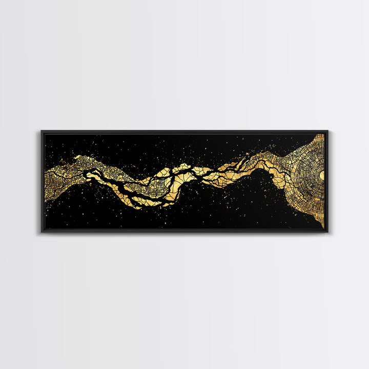 Gold Cracked River Abstract Canvas Print, Black And Gold Art, Luxury Canvas Art, Modern Wall Decor, Unique Home Decor Gift