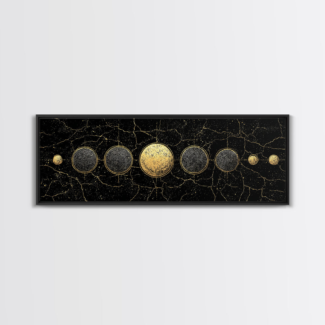 Gold Planet Alignment Wall Art, Black And Gold Art, Geometric Wall Art, Abstract Canvas Print, Luxury Canvas Art Decor Gift