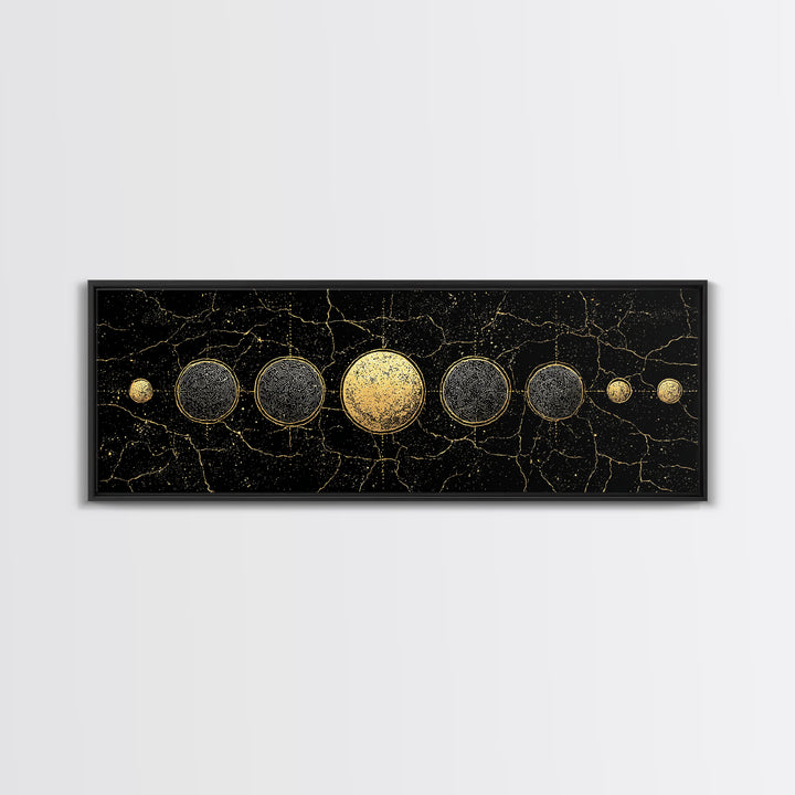 Gold Planet Alignment Wall Art, Black And Gold Art, Geometric Wall Art, Abstract Canvas Print, Luxury Canvas Art Decor Gift