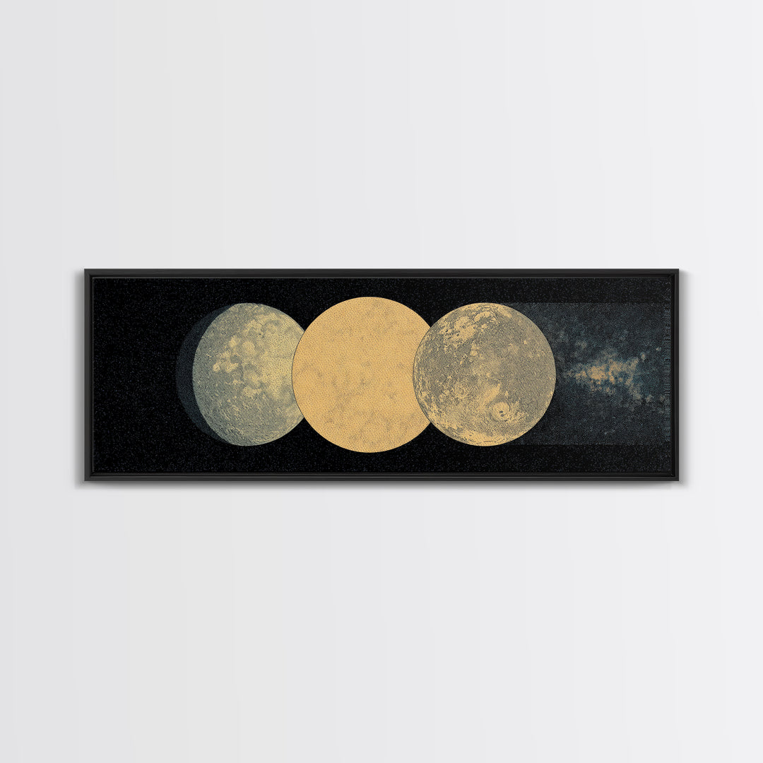 Triple Moon Texture Canvas Print, Minimalist Wall Art, Beige Wall Art, Black Art Print, Dreamy Wall Art, Bedroom Decor Gift