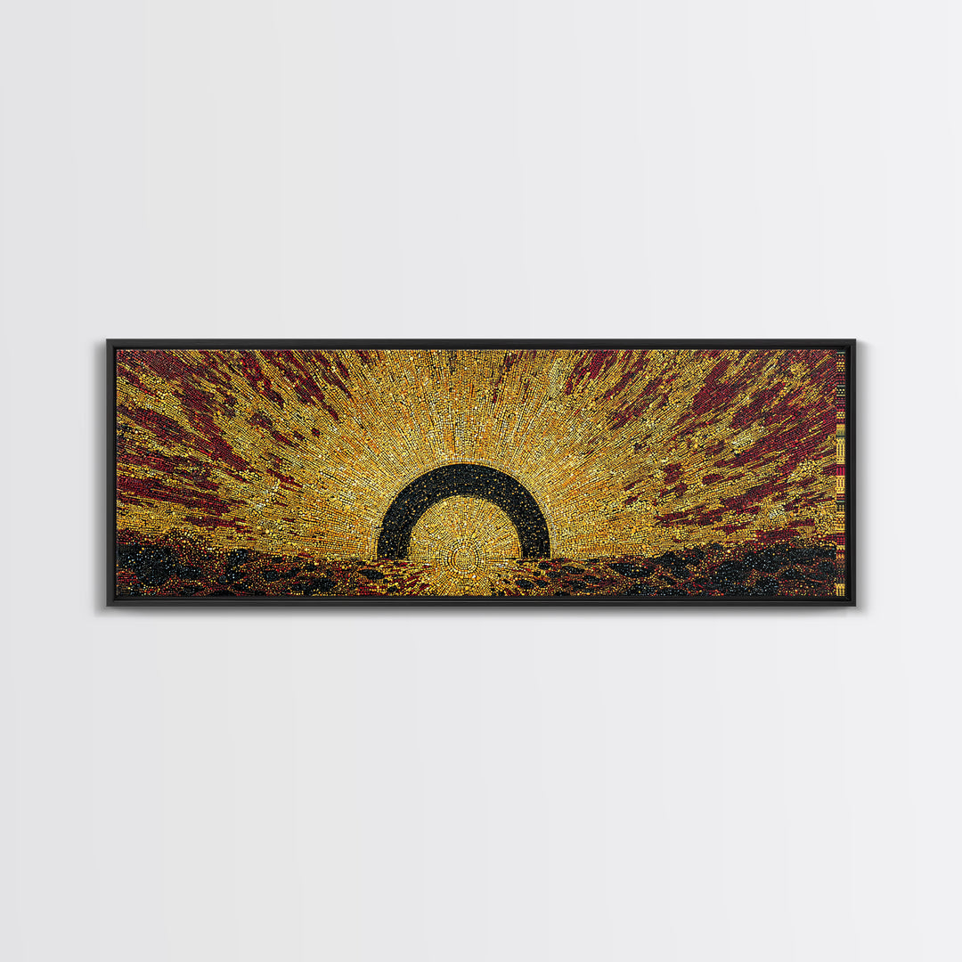 Radiant Golden Eclipse Sunrise Wall Art, Abstract African Art Decor, Burnt Orange Canvas Print, Bold Statement Home Decor