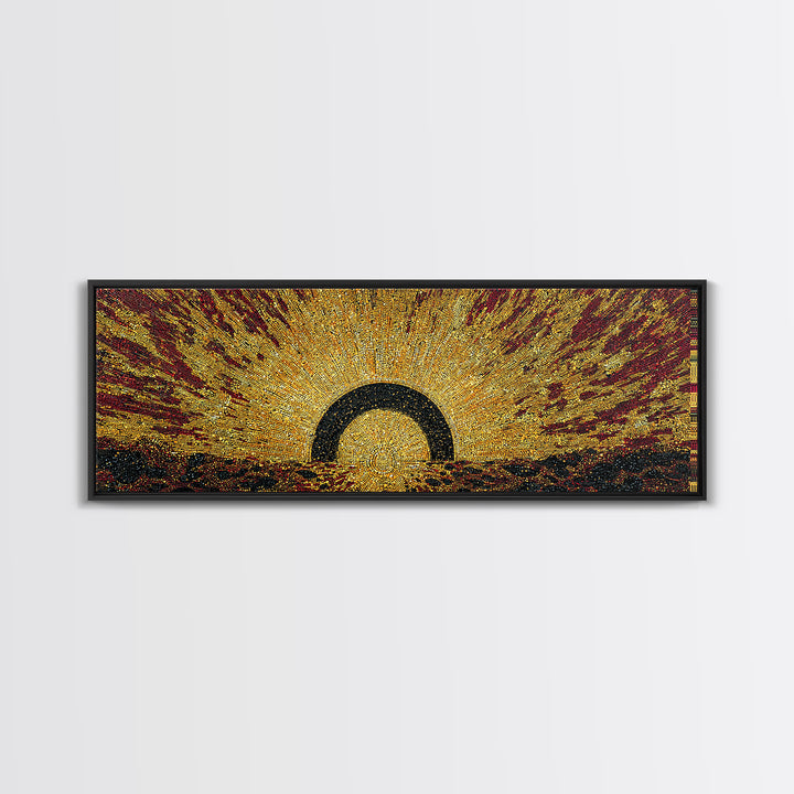 Radiant Golden Eclipse Sunrise Wall Art, Abstract African Art Decor, Burnt Orange Canvas Print, Bold Statement Home Decor