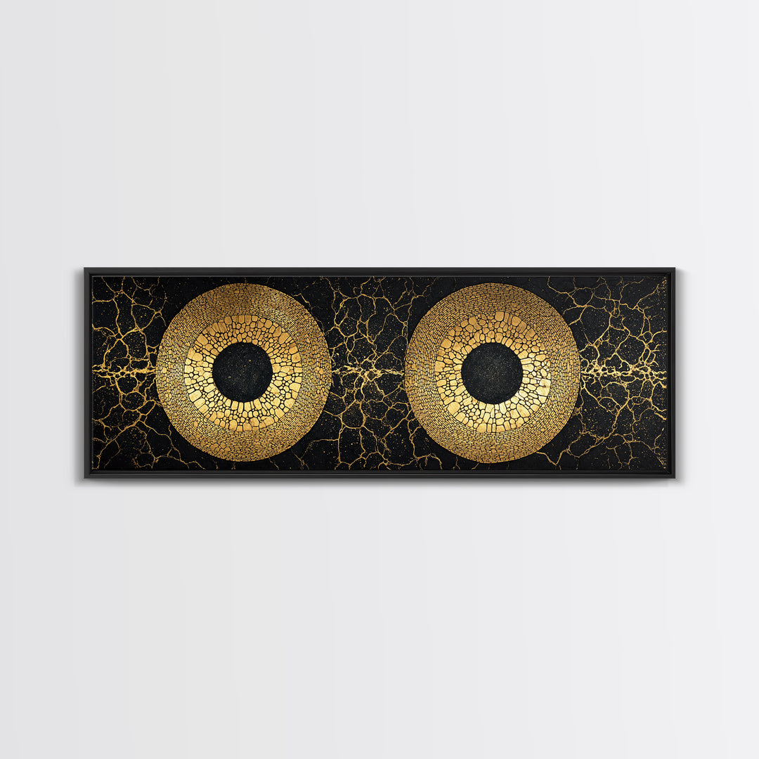 Twin Gold Mosaic Circles Wall Art, African Abstract Art, Black And Gold Canvas Print, Geometric Statement Living Room Decor