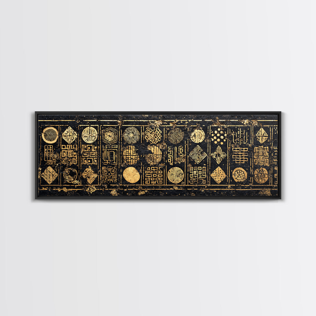 Gold Tribal Symbol Panels Wall Art African Tribal Art Print Afrocentric Decor Cultural Wall Decor Statement Canvas For Living Room