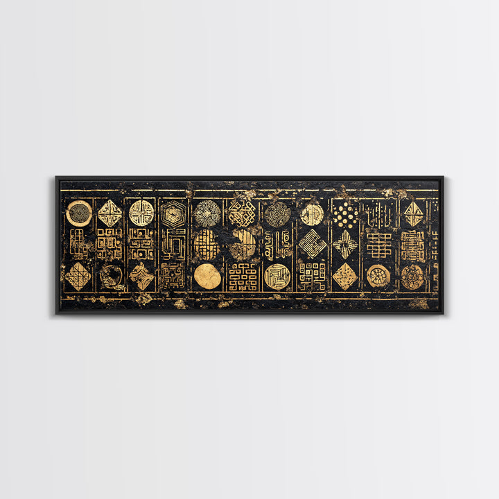 Gold Tribal Symbol Panels Wall Art African Tribal Art Print Afrocentric Decor Cultural Wall Decor Statement Canvas For Living Room