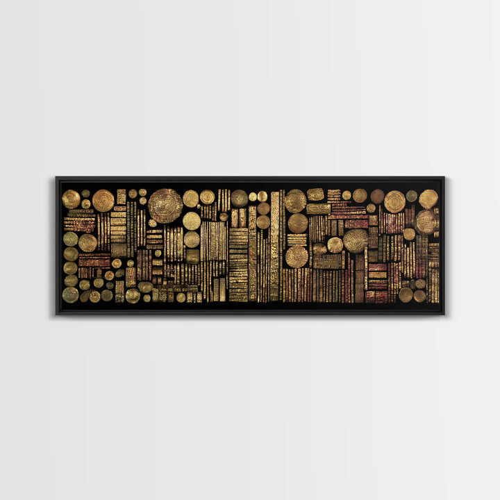 Gold Tribal Geometry And Circle Grid Wall Art Abstract African Art Luxury Canvas Decor Modern Ethnic Wall Decor For Living Room