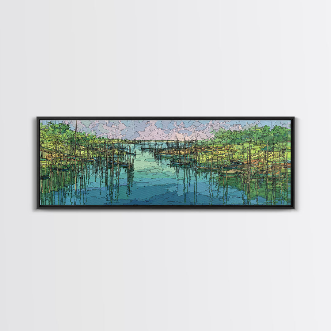 Turquoise Mangrove River Landscape Wall Art, Green Wetland Canvas Print, Nature Scene Art, Boho Coastal Home Decor, Large Living Room Art