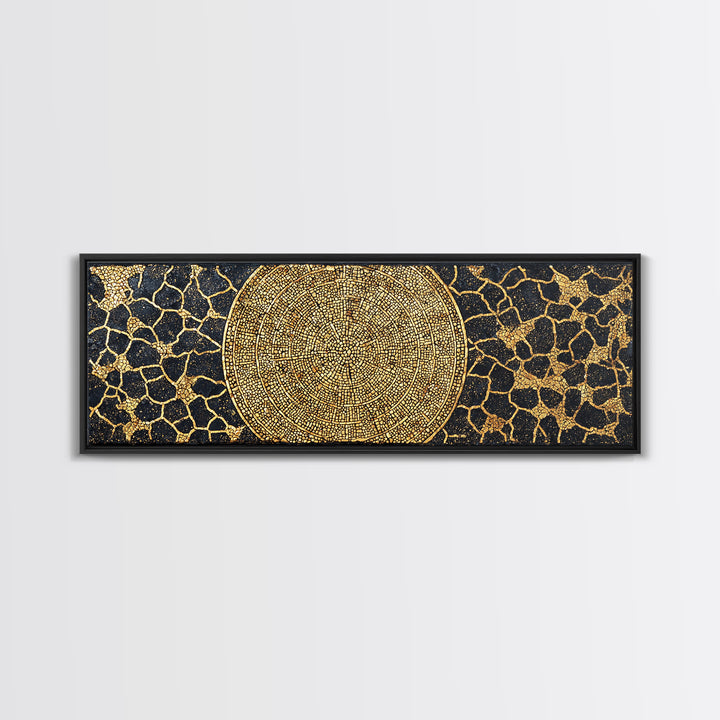 Gold African Mosaic Mandala Canvas Print, Cracked Black Texture, Luxury Abstract Wall Art, Elegant Afrocentric Home Decor