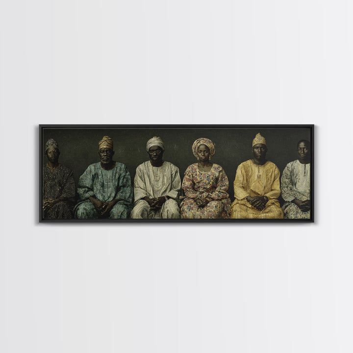 Elegant Seated African Royal Family Wall Art, Traditional Robes, Black Heritage Portrait, Afrocentric Framed Canvas Print