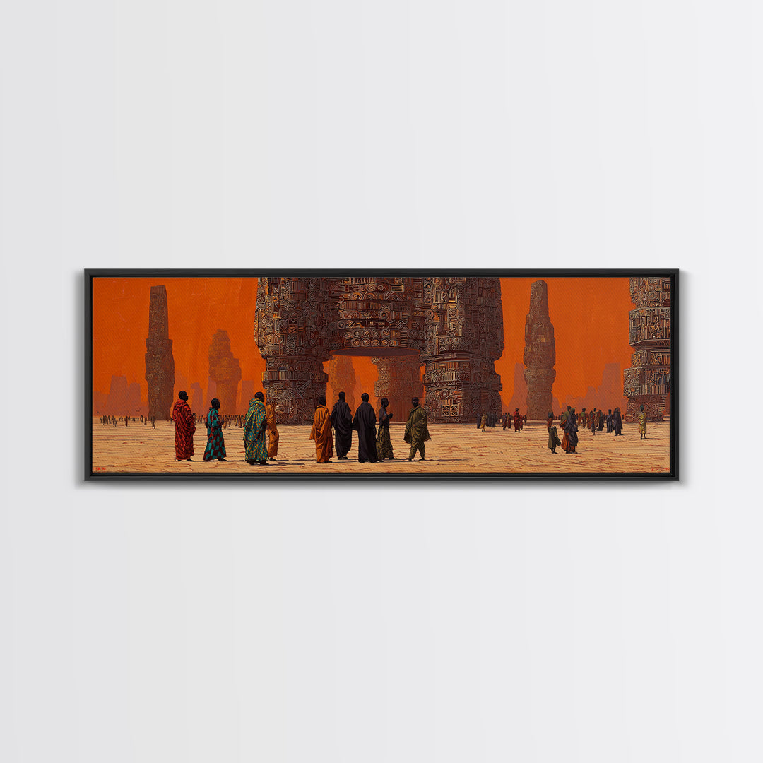 Surreal African Desert Monuments Canvas Print, Orange Ancestral City, Tribal Travelers Wall Art, Afrocentric Home Decor Gift
