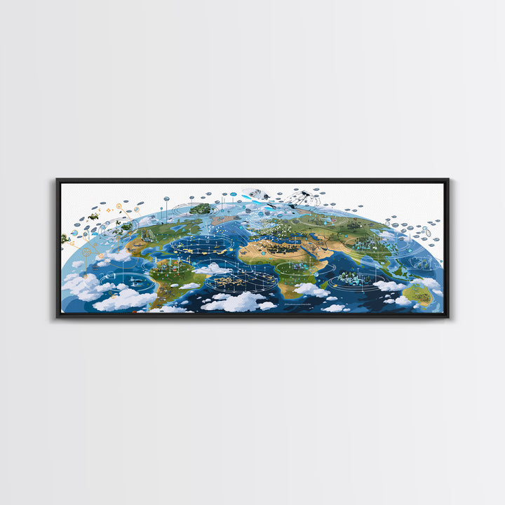 Illustrated Africa And World Weather Map Canvas Print, African Wall Art, Educational Travel Poster, Home Office Decor Gift