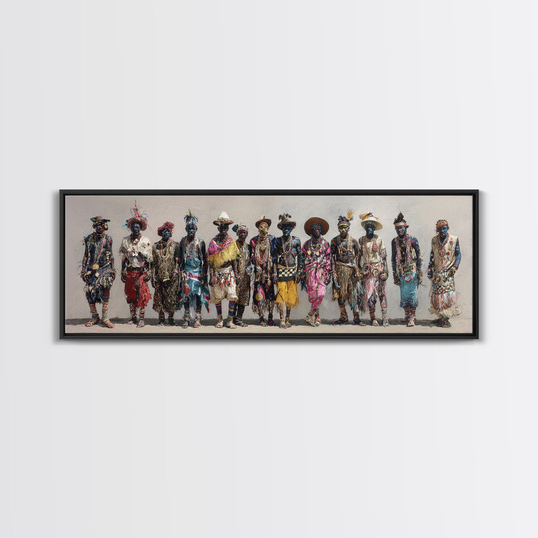 Colorful African Tribe Fashion Figures Wall Art, Modern Afrocentric Canvas Print, Boho Cultural Statement Home Decor Gift