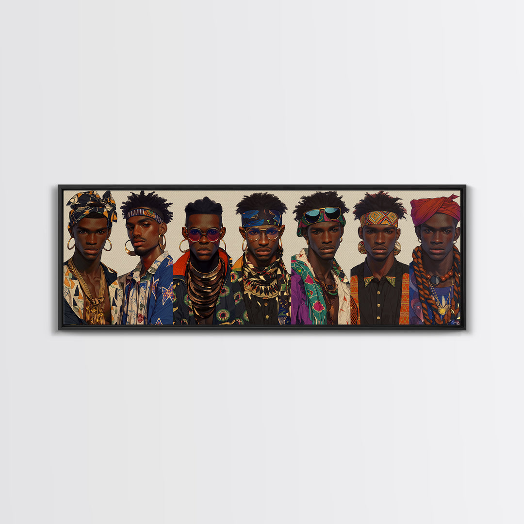 Stylish African Men Fashion Wall Art, Afrocentric Portrait Gallery, Modern Black Culture Decor, Tribal Jewelry Canvas Print