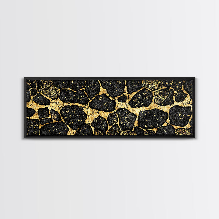 Black And Gold African Abstract Wall Art, Organic Stone Pattern, Luxury Tribal Decor For Elegant Living Room, Modern Geometric Canvas Print