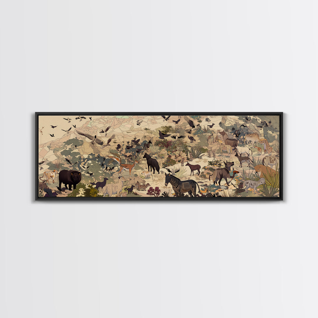 African Safari Animals Wall Art, Elephant Zebra Giraffe Wildlife Print, Serengeti Jungle Decor, Colorful Nature Scene Art