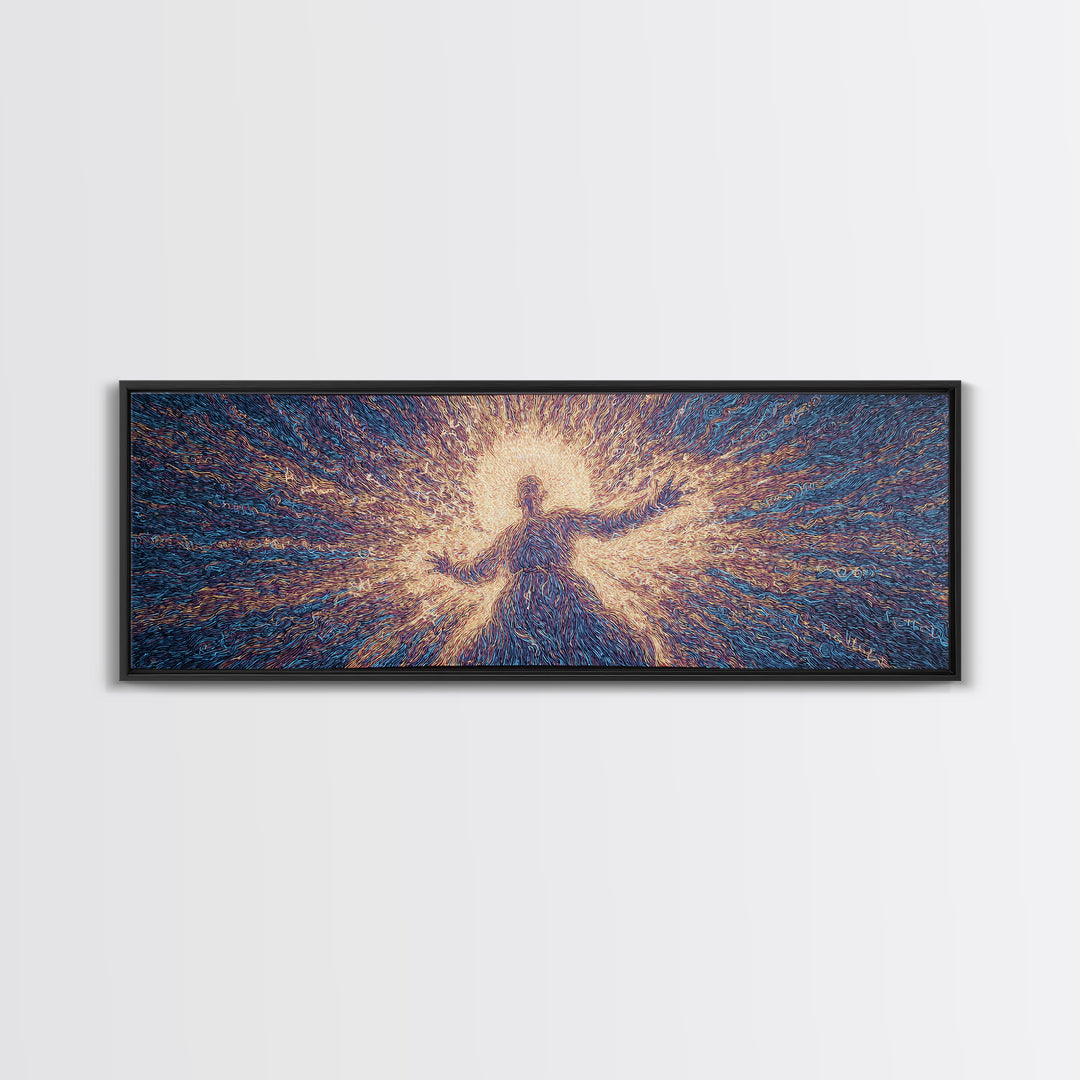 Radiant Dancing Spirit In Blue And Gold Wall Art, Abstract African Art, Mystical Wall Art, Spiritual Home Decor Gift For Living Room