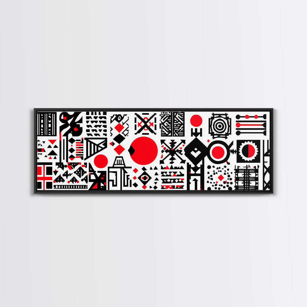 Bold Red Black Geometric Tribal Pattern Wall Art, African Abstract Art, Modern Afro Decor, Statement Canvas Print For Home