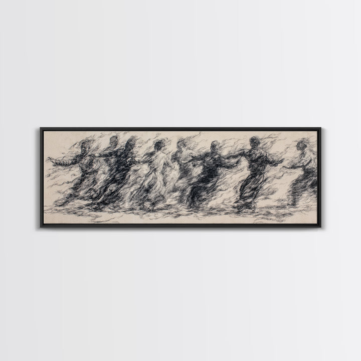 Smoky Charcoal Figures In Motion Wall Art, Abstract African Art Print, Minimalist Black Decor, Contemporary Gallery Piece
