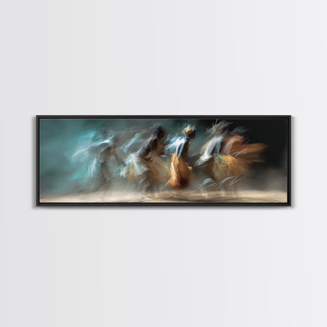 Blurred African Dancers In Blue And Amber Motion Wall Art, Afrocentric Canvas Decor, Cultural Dance Print, Living Room Art